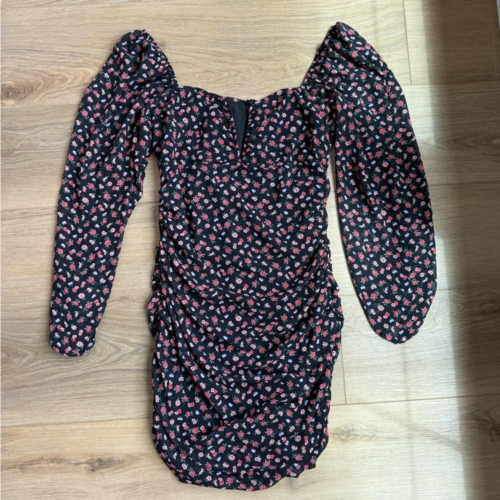 Revolve- More to Come Floral Black Dress size small pink denim - Picture 2 of 5